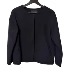 C454 INDIVI（インディヴィ） ノーカラー ショートコート ウールコート オフィスカジュアル レディース ブラック アウター サイズ38