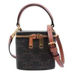 CELINE トリオンフ バニティ レザー×PVC ブラウン×ブラック ショルダーバッグ ゴールド