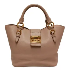 miu miu レザー ピンクベージュ ハンドバッグ ゴールド