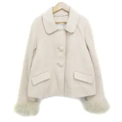 レッセパッセ LAISSE PASSE ノーカラーコート ラウンドカラーコート 2way ショート丈 シングルボタン ウール フォックスファー 38 ベージュ /FF1 ■MO