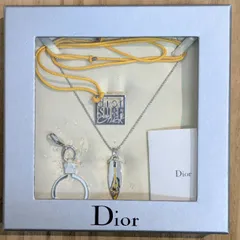 【成】美品 Dior サーフィンモチーフ ネックレス2本＆キーリング ディオール シルバーカラー×イエロー【4921MO】A25