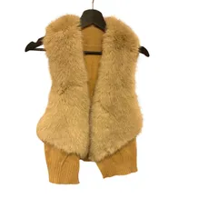 C453 ファー付き ニットベスト お洒落 Y2Kスタイル 原宿 渋谷 ベージュ レディース
