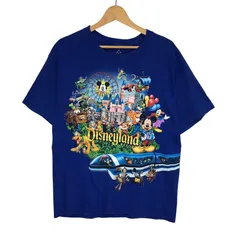 Hanes ヘインズ Disney land LESORT ディズニーランドリゾート ウォルトディズニーワールド ディズニーキャラクタープリント ミッキーマウス クルーネック 半袖 Tシャツ フロントプリント El Salvador製 Lサイズ ブルー