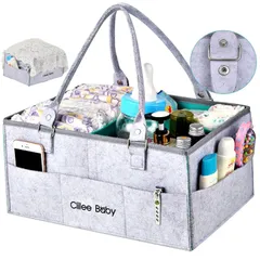 Ciilee Baby おむつストッカー オムツバッグ 大容量 取り外せハンドル オムツケース 折りたたみ ベビー 収納ボックス カゴ 車載旅行用バック 収納カコ 小物入れ 軽便 ベビー用品 育児用品入れ (仕切り3つ(灰)) 0