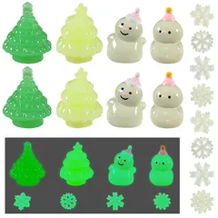 Charming Club クリスマス夜光小物 ミニチュア 置物 16点セット 8タイプ雪だるま 装飾 発光 ツリー 雪の華 雰囲気アップ オーナメント 撮影小道具 車内・本棚・窓辺・玄関 飾り付け (クリスマス-タイプA) 0