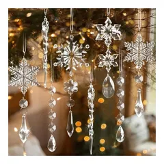 クリスマスツリー 飾り オーナメント クリスタル 雪の結晶 氷柱 つらら ドロップ　飾り吊り下げ　店舗装飾 冬 新年 クリスマスパーティー　クリスマスツリー 透明装飾 18本セット 0