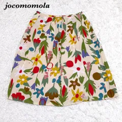 美品 jocomomola ひざ丈フレアスカート 40 ベージュ 植物柄