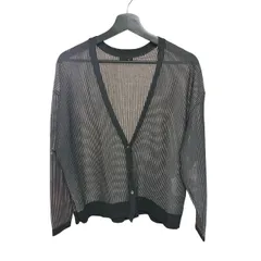 C453 ノーブランド クロスプラス株式会社（CROSS PLUS）レディース シアーニットカーディガン  Lサイズ ブラック