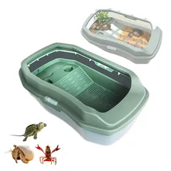 East Leaf 亀 水槽 飼育ケース 蓋付き 脱走防止 清掃 簡単 3層構造 幅35cm プラスチック 緑