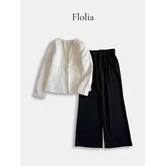 Folia フロリア ジャケット パンツ セット M ツイード調 ノーカラージャケット ワイドパンツ セレモニー オケージョン