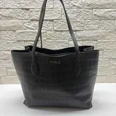 R00893　FURLA フルラ｜トートバッグ｜クロコダイル調 型押し レザー風｜ダークグレー Dark Gray 灰｜90S Y2K｜USA古着 アメカジ ヴィンテージ｜今期トレンド フォロー割 古着