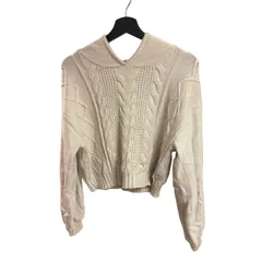 C453 GRL（グレイル）ケーブル編みニットパーカー Mサイズ アイボリー クロップドきれいめ