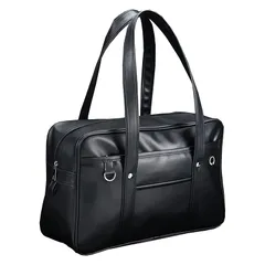 [HEWEAYTA] スクールバック 高校生 合皮 A4対応 - スクバ 大容量 通学 肩掛け 収納ポケット 型押し 無地 軽量 イヤホン穴付き(ブラック free size) 1