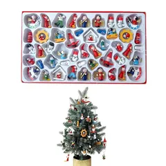 Coollooda 48個 クリスマスミニオーナメント 小さな 木製クリスマスオーナメント ミニクリスマスツリー装飾用 オーナメント 魅力 屋内 木製 ハンギングデコレーション 1