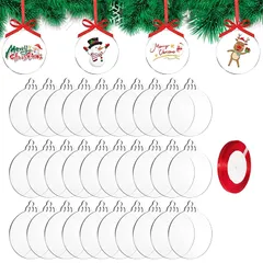 DARENYI クリスマスオーナメントアクリル製 30個セット 直径7.6cm 厚さ2mm 円形 アクリルクリスマス オーナメント 手作りキット 北欧風 オリジナルアクリルプレート クリスマス工作キット ストラップ 吊り 壁 掛け インテリア リンボ付き  1