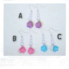 プチプラ　花びら　パール　ピアス　イヤリング　低価格　ピンク　ブルー　パープル