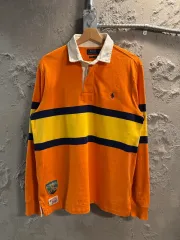 ポロラルフローレン ストライプ ラグビーシャツ オレンジ M