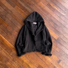 00s Pink Diamond Rabbit Fur Hooded Jacket / Y2K McBling Gyaru China Black S