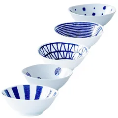西海陶器 波佐見焼 皿 セット 軽量 小鉢 小皿 ミニボウル 5柄 食器セット 直径約10cm 藍玉柄 プレゼント 誕生日 はさみやき 食器 おしゃれ 電子レンジ 食洗機可 和食器 日本製 1