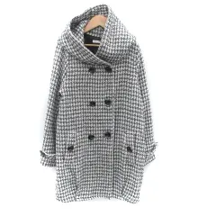 ザショップティーケー THE SHOP TK コート ロング丈 フード付き ダブルボタン F オフホワイト 黒 ブラック /HO32