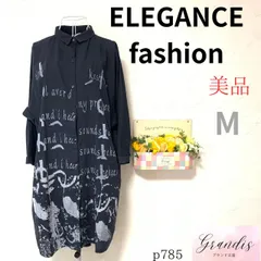 【美品】 Elegance fashion エレガンスファッション レディース ロング シャツ ワンピース 長袖 綿 コットン ネイビー M Lサイズ 旅行 まちぶら ランチ ディナー パーティ 細見え リラックス ゆるだぼ オーバーサイズ 古着女子 P785