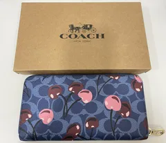 COACH コーチ フルーツ柄 さくらんぼ チェリー ラウンドファスナー 長財布 ネイビー CZ328 中古 SKD7976