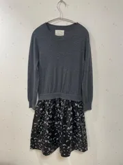 Chesty ニット切替 ドッキングワンピース サイズ1 グレー×ブラック 花柄×チェック