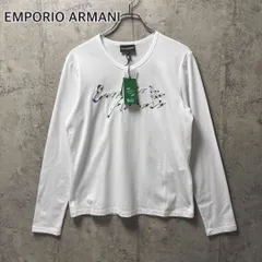 EMPORIO ARMANI エンポリオアルマーニ ダグ付き 未使用品 ロングスリーブTシャツ ロンT ロゴ刺繍 センターロゴ 筆記体ロゴ クルーネック 白 ホワイト レディース