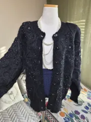 ハイクオリティLINE まとめ売り 立体フラワー 刺繍 ルーズフィット ニットジャケット