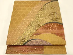 平和屋着物◎太鼓柄袋帯　ふくろう谷の　遠山正倉院花文　金糸　正絹　逸品　CABB8315in