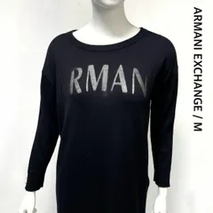 美品 ARMANI EXCHANGE アルマーニエクスチェンジ 長袖 ニットセーター プルオーバー  透かしロゴ ビッグロゴ 洗える ウォッシャブル レディース 黒 ブラック Mサイズ