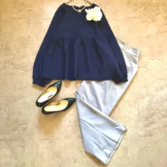 URBAN RESEARCH Sonny Label ペプラムブラウス×elgna センタープレスワイドパンツ セットアップ ネイビー×グレー セレモニー 卒業式 入学式 きれいめ