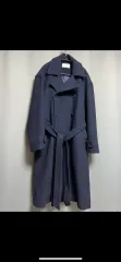 ビースロー ベルト付き ダブル ロングコート ネイビー M