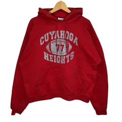 00's vintage 00年代 ヴィンテージ Champion チャンピオン CUYAHOGA HEIGHTS フットボール チーム スポーツ パーカー フーディー プルオーバー 長袖 フロントプリント オーバーサイズ Mexico製 XLサイズ レッド