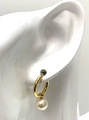 K18 パール付き フープピアス  2.4ｇ 両耳  ゴールド系