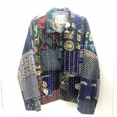 め0750古布リメイク木綿柿渋染め手拭い百接ぎ刺し子襤褸スカジャン