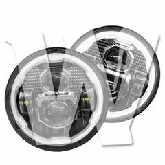 【日本仕様 車検対応】 7インチ LEDヘッドライト Hi/Low/DRL E-Mark/DOT認証 右ハンドル車用 6000K ホワイト/アンバー JK ジープ ラングラー ジムニー ランクル 日産 三菱 オートバイ 汎用のサムネイル