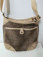 M【ヴィンテージ】ショルダーバック 普段使い用 ベージュ /ブラウン 丁度良いサイズ