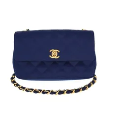 【中古】CHANEL シャネル ミニマトラッセ チェーンショルダーバッグ サテン  クラシック レディース メンズ ネイビー