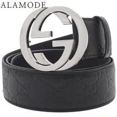 GUCCI(グッチ) グッチシマ/シグネチャー インターロッキングG バックルベルト ベルト アパレル ファッション小物 95･38 グッチシマレザー ブラック黒 シルバー金具 411924 メンズ 40802174205【中古】【アラモード】
