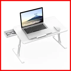 テレワーク 読書 傾斜台 一人食 勉強机 省スペース 軽量 PVC表層 耐荷重40kg K7-M 引き出し付き 高さ・角度調整 膝上テーブル ローテーブル (ホワイト60*32cm) 折りたたみテーブル ノートパソコンスタンド SAIJI ラップデスク