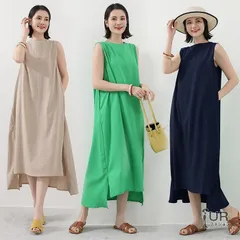 新品 ワンピース   レディース ジャンパースカート 3タイプ 秋 ロング ノースリーブ ポンチ素材 きれいめ 体型カバー 50代 40代 30代 mlnjw