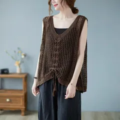 新品 透かし編み ベスト レディース 春 夏 クロシェ編み トップス 透かし編み プルオーバー Vネック かぎ編み カジュアル 無地レイヤード ニットベスト レイヤード風 重ね着 トップス きれいめ 大人 かわいい mlnay