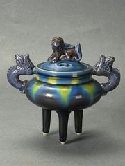 初代徳田八十吉 古九谷写 四方香炉 色絵 共箱付 茶道具 雅趣溢れる逸品
