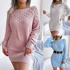 ニットワンピース ミニ丈 膝丈 ワンピース クルーネック レディース 即購入OK ワンピース ニット ボトムス 秋 冬 春 秋冬 可愛い おし