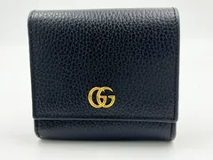 GUCCI グッチ GGマーモント ロゴプレート レザー コンパクトウォレット 二つ折り財布 ブラック 598587 美品