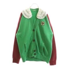 miumiu (ミュウミュウ) 20SS フリルレースカラー スウェット バイカラー カーディガン MJL702 1XIY グリーン/バーガンディ