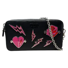 PRADA(プラダ) Metal appliqué saffiano chain shoulder bag メタルアップリケ サフィアーノ チェーン ショルダーバッグ 1DH010 ブラック×ピンク 2DAZ SAFFIANO SMALTO レザー ロゴ