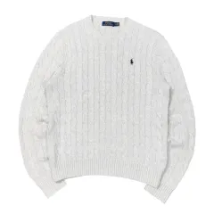 (M) ポロ ラルフローレン コットン ケーブルニット ライトグレー