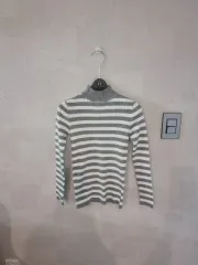ストライプ ゴージ タートルネック ニットS